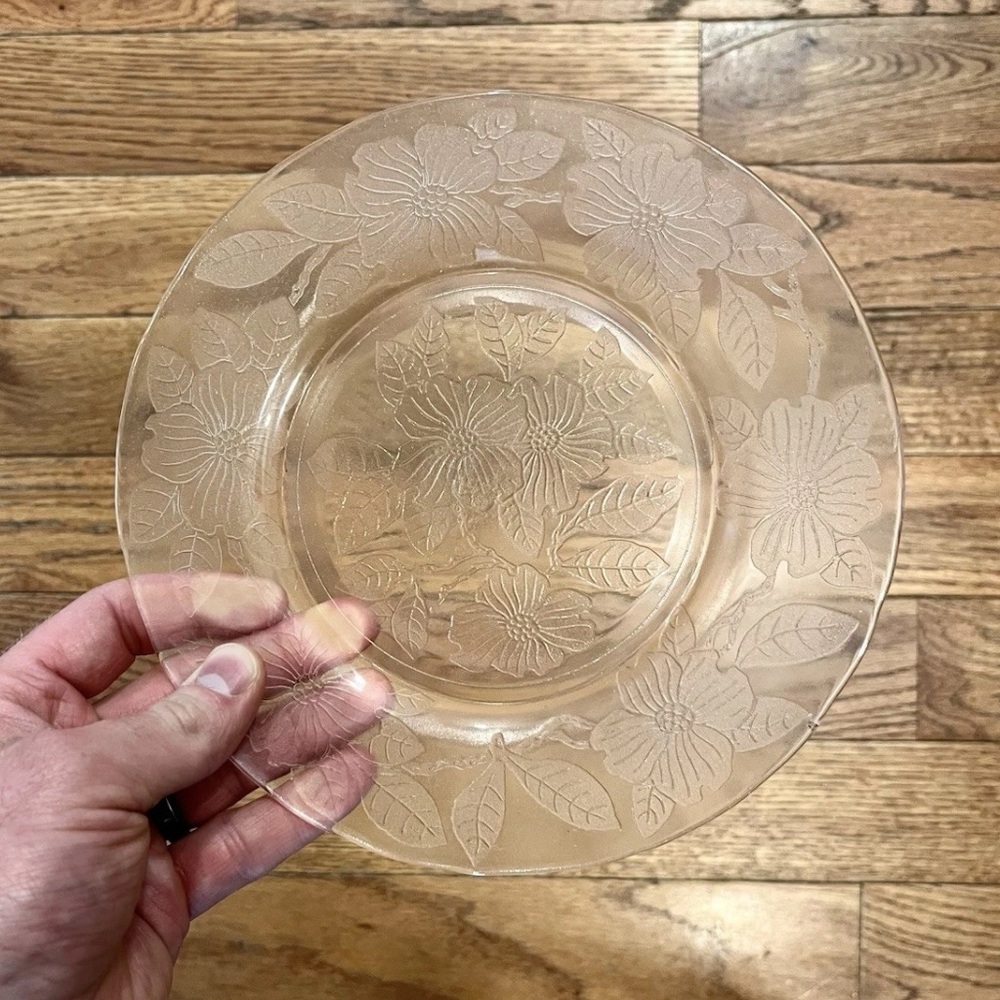 Vintage Macbeth‎ Evans Pink Depression Glass Plate Dish Dogwood Apple Blossom